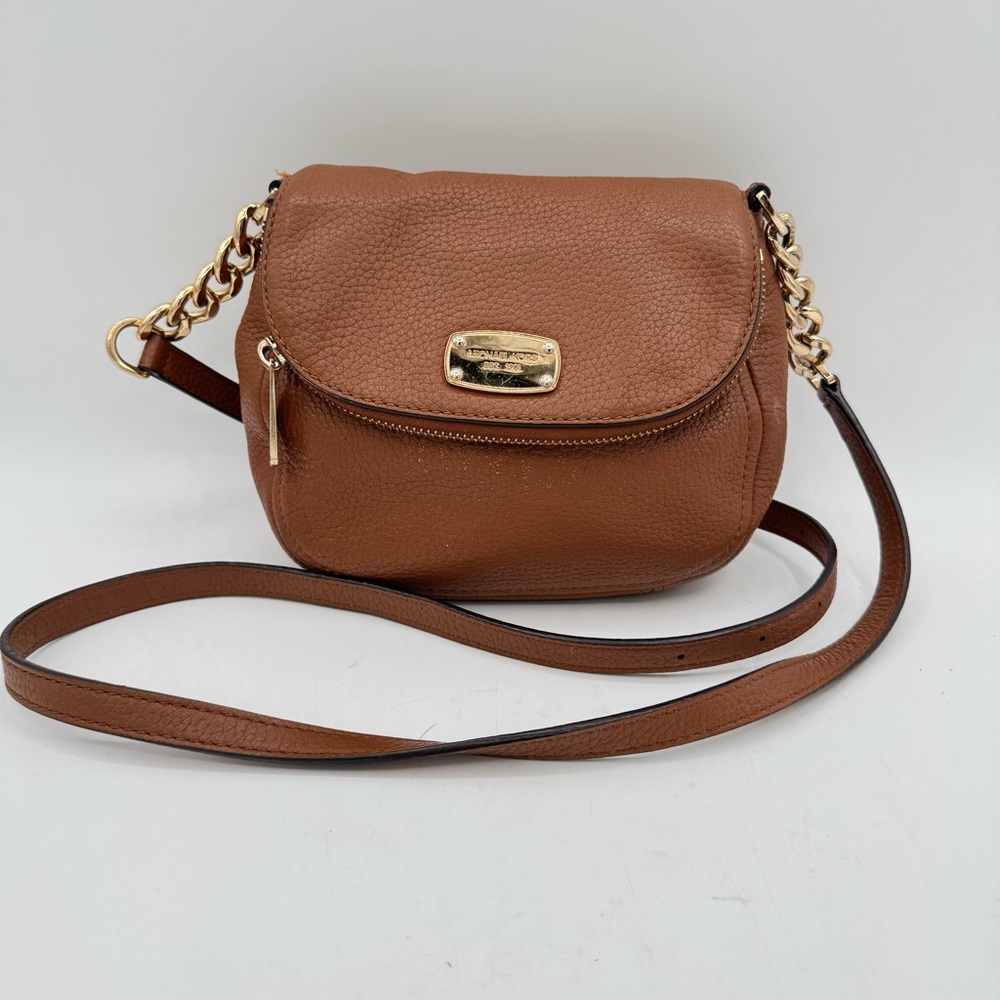 Michael Kors Brown Leather Crossbody Bag with Gold Hardware